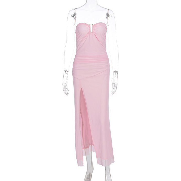 Damen Elegantes Schlauchkleid mit raffiniertem Schlitz und schulterfreiem Design Drune