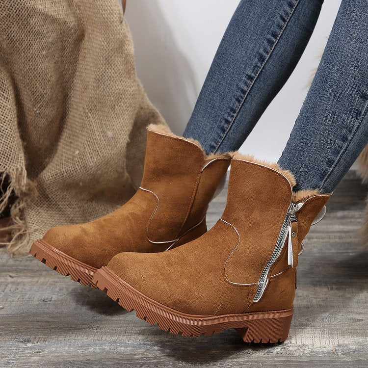 Damen  gefütterte Kurzstiefel aus Veloursoptik mit Teddy-Futter und seitlichem Reißverschluss Drune
