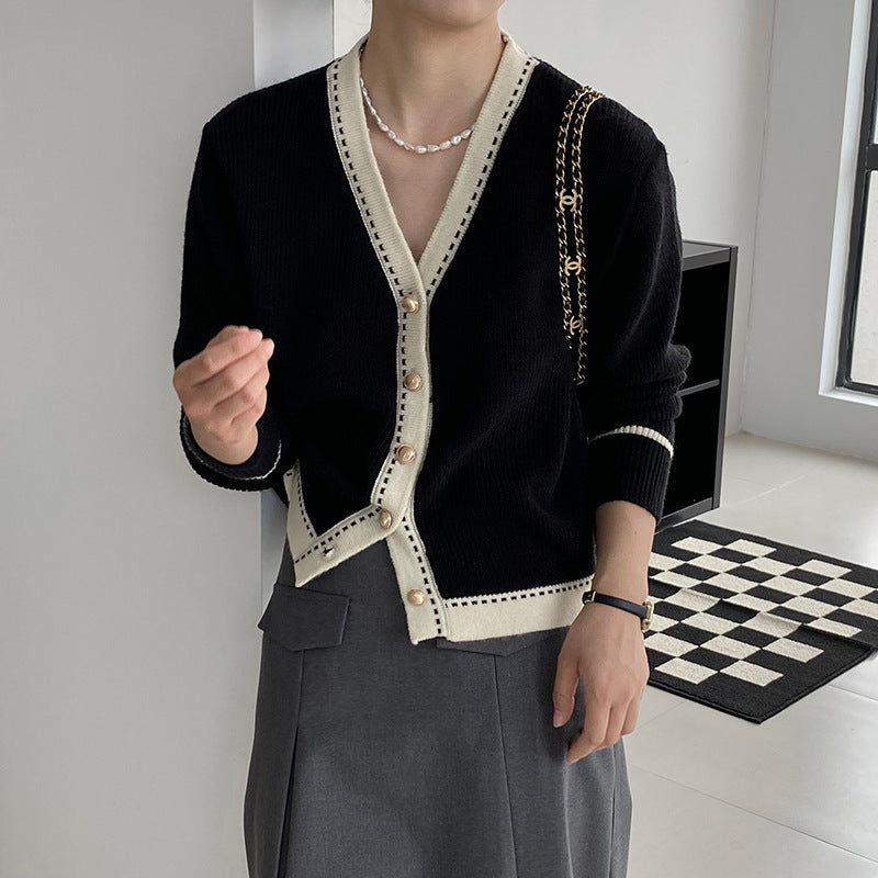 Damen Modische Strickjacke mit Kontrastdetails Drune