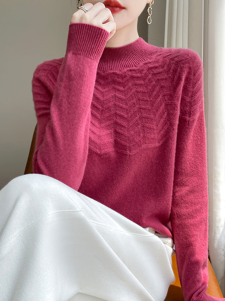 Damen Weicher Feinstrick-Mockneckpullover mit Chevron-Ajour und Kaschmirlook Drune
