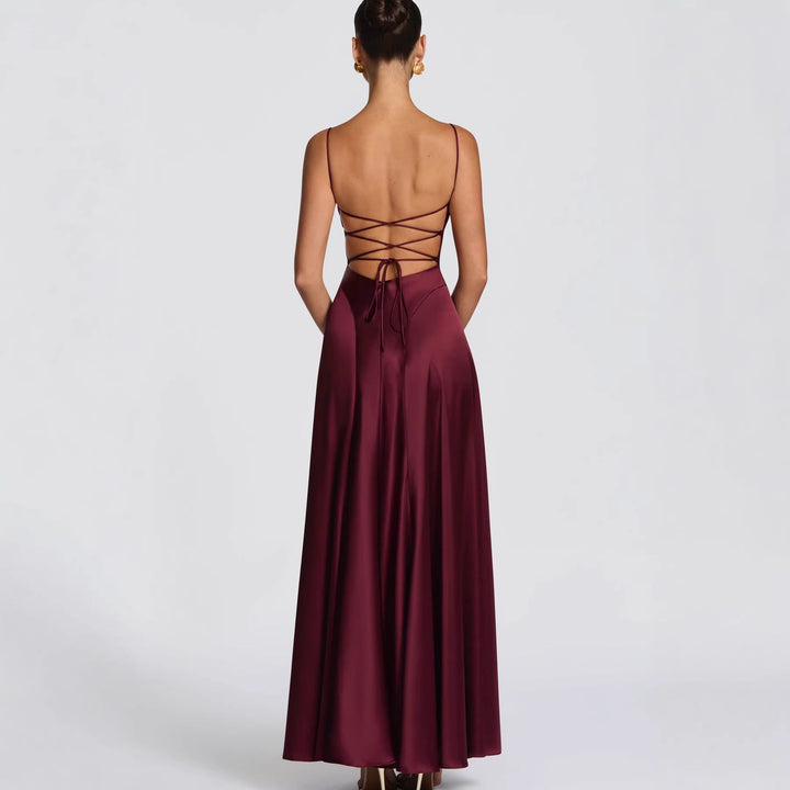Damen Elegantes Maxikleid mit raffinierten Spaghetti-Trägern und fließendem Satin Drune