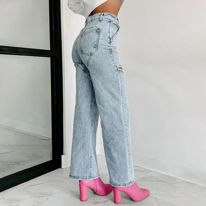 Drune | Lässige Nieten Ripped Straight Leg Damen Jeans