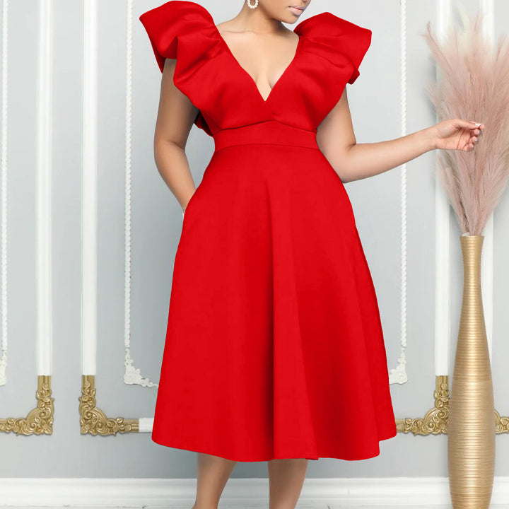 Damen Swing-Kleid mit asymmetrischem Ausschnitt und Rüschendetails Drune