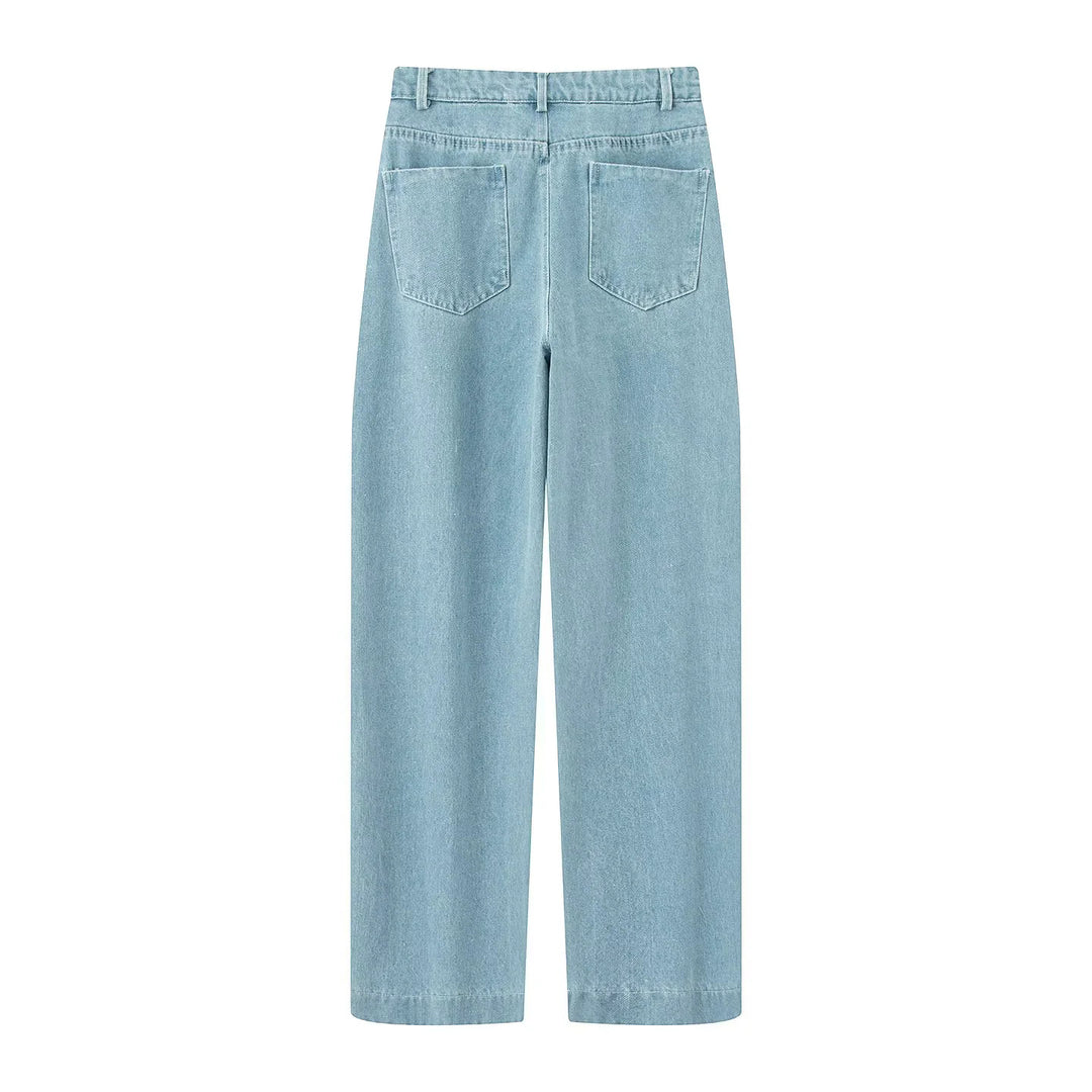 Damen nan hochtaillierte weite Jeanshose mit geradem Bein und klassischem Taschen-Design Drune