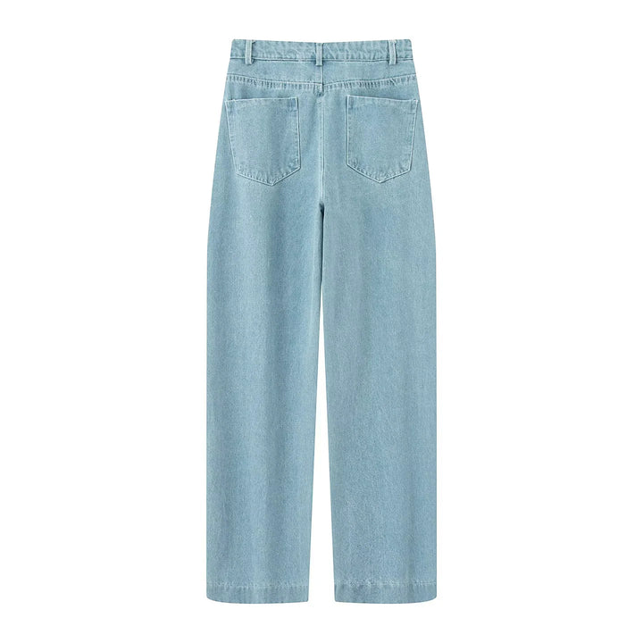 Damen nan hochtaillierte weite Jeanshose mit geradem Bein und klassischem Taschen-Design Drune