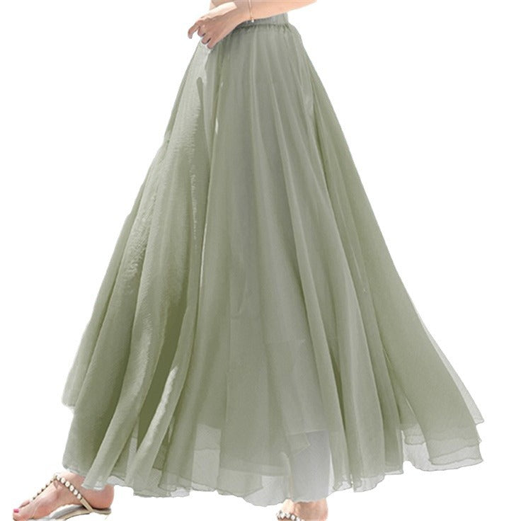 Damen nan fließender Maxirock aus Chiffon mit elastischem Bund und mehrlagigem Volant Drune
