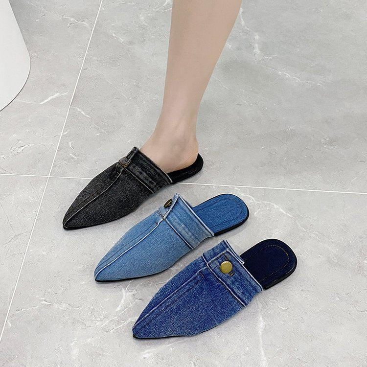 Damen Offene Mules mit elegantem Denim-Design und modischer Spitze Drune