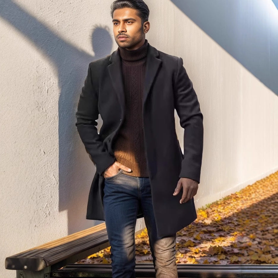 Herren nan midilanger Wollmix Mantel mit schlanker Silhouette und eleganter Knopfreihe Drune