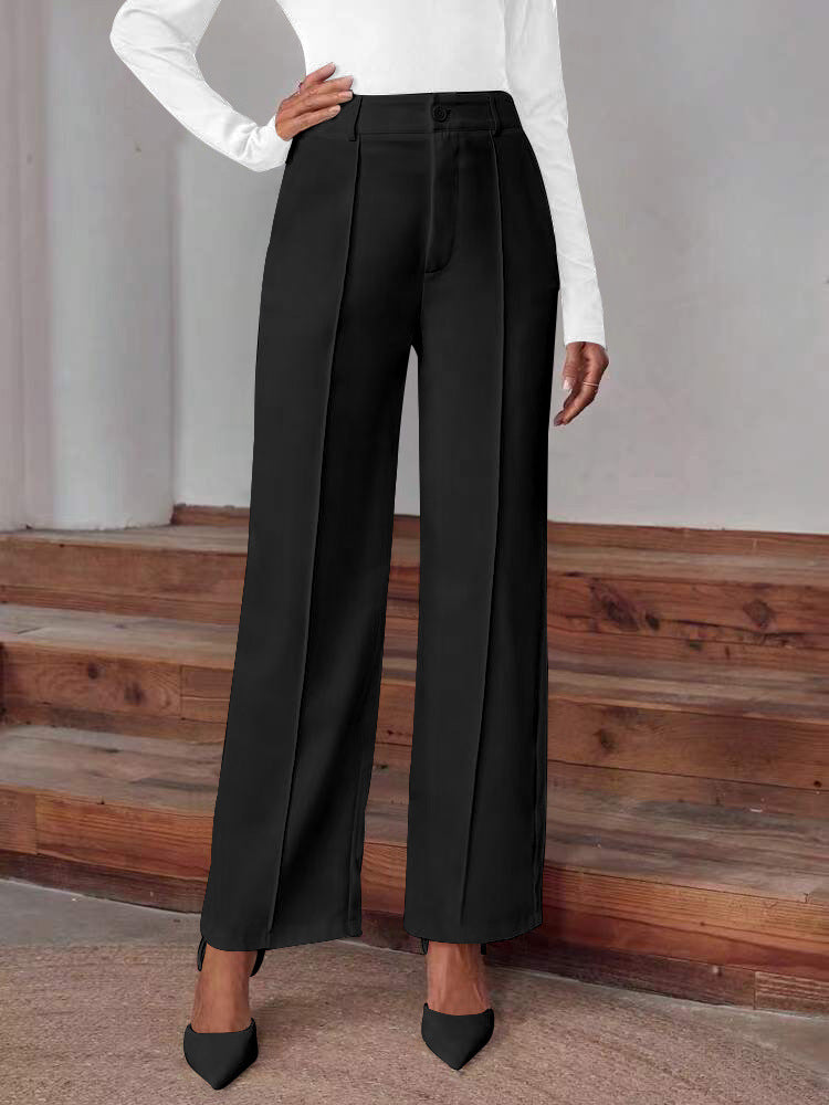 Damen elegante High-Waist Palazzo-Hose mit breiten Beinen und Falten Drune