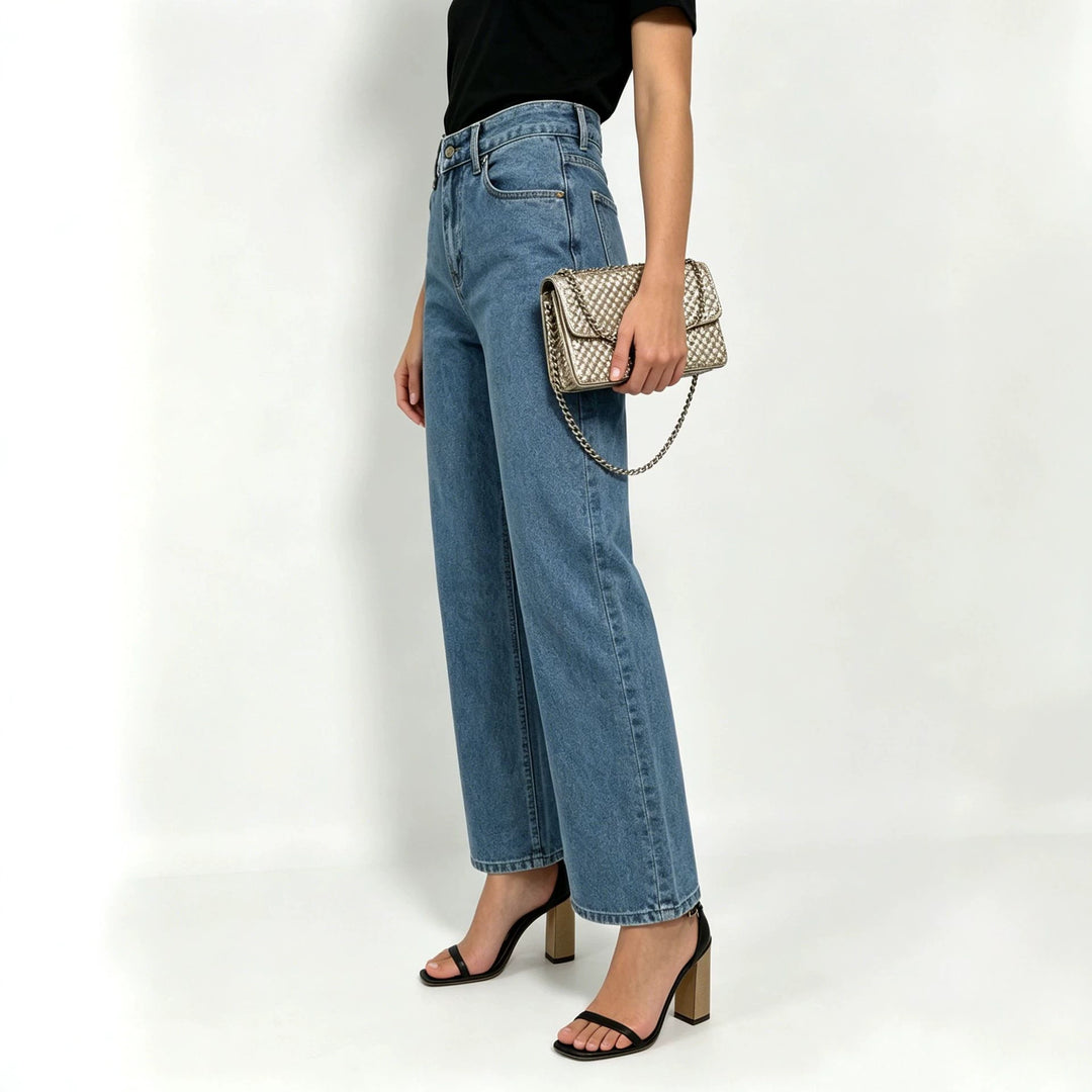 Damen nan hochgeschnittene Straight-Leg-Jeans mit geradem Bein und dezenter Vintage-Waschung Drune