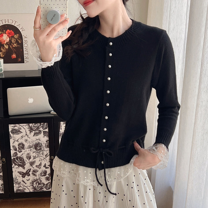 Damen Strickjacke mit Spitzenabschluss und Knopfdetails Drune
