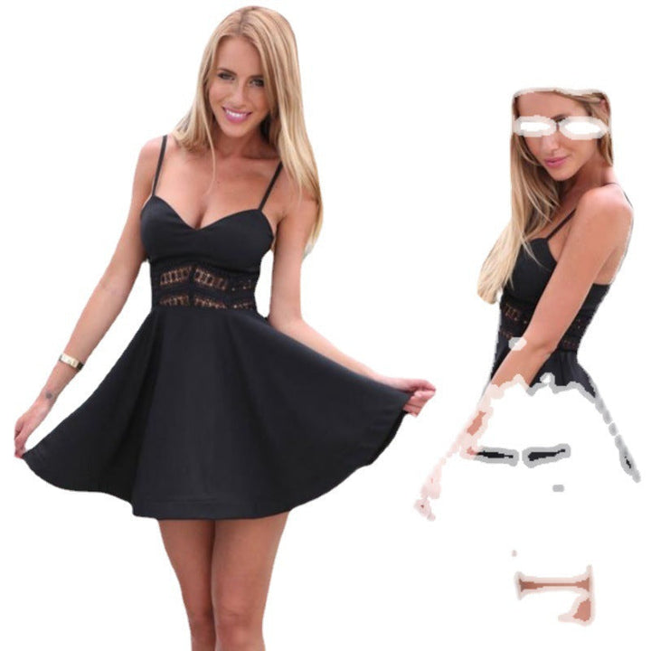 Damen A-Linien Sommer Mini Kleid mit Spitzenoberteil Detail Drune