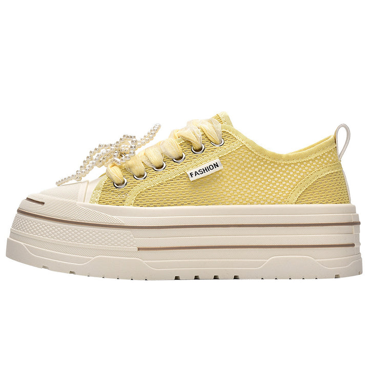 Damen Plateausneaker mit modischem Mesh-Obermaterial und trendigen Perlendetails Drune