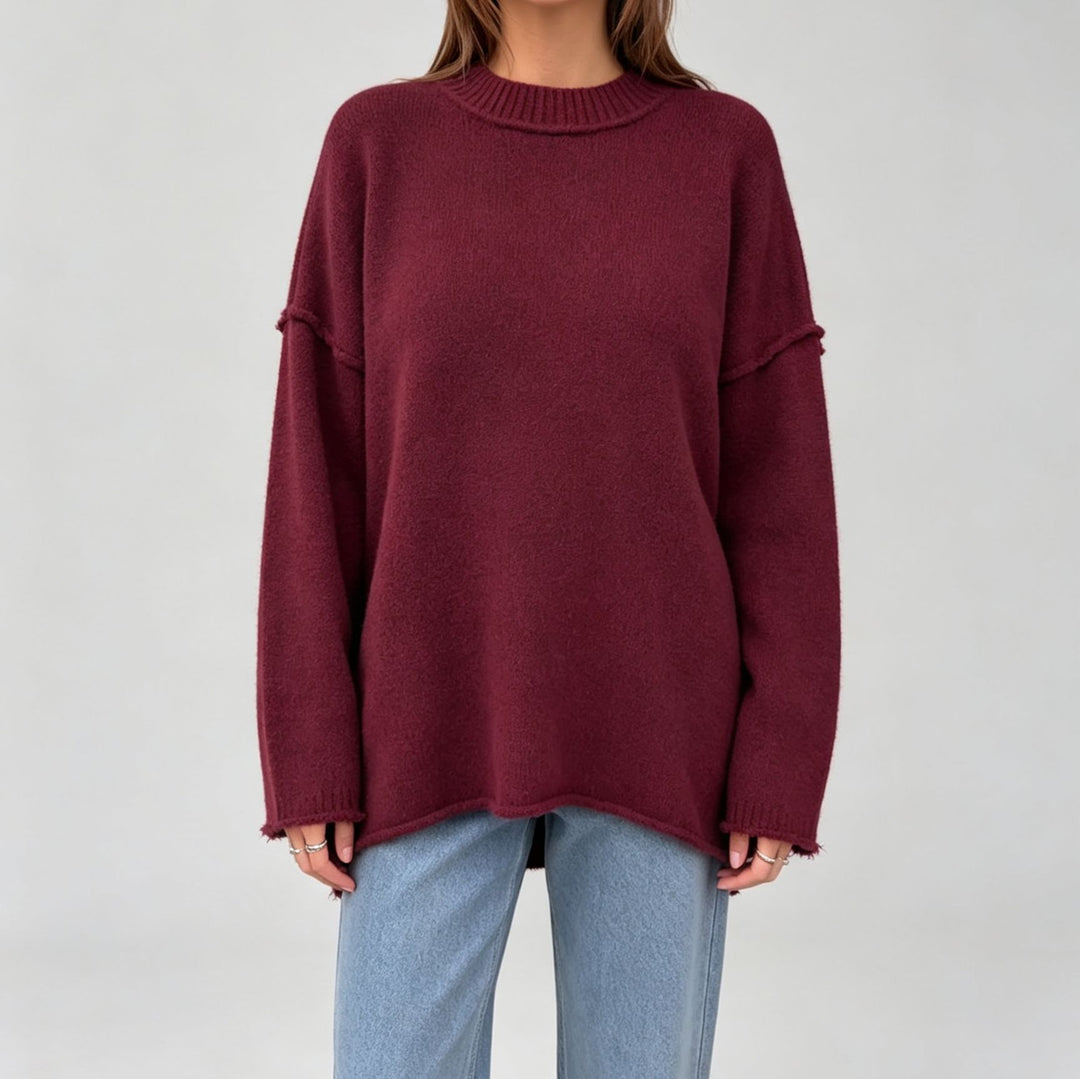 Damen Oversize-Boxy-Pullover mit kurzem Stehkragen und dekorativer Kantennaht Drune