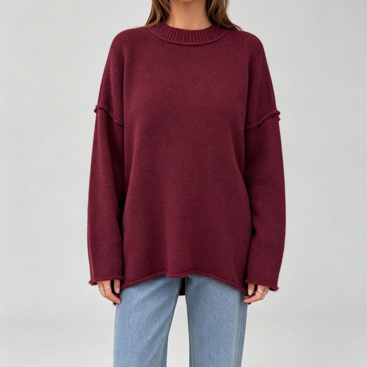 Damen Oversize-Boxy-Pullover mit kurzem Stehkragen und dekorativer Kantennaht Drune