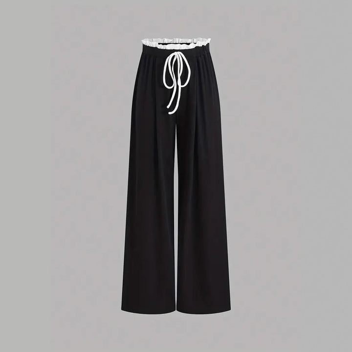 Damen stylishes Sport-Set mit hoch taillierter Weitbein-Hose und sportlichem Bustier Drune