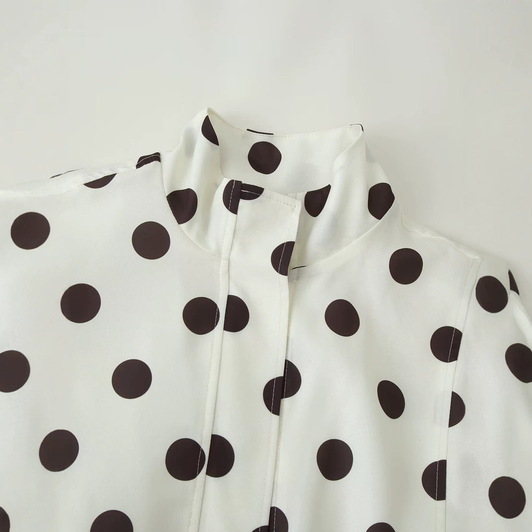 Damen Gepunktete Windbreaker-Blousonjacke mit Stehkragen, verdecktem Reißverschluss und Kordelzugsaum Drune