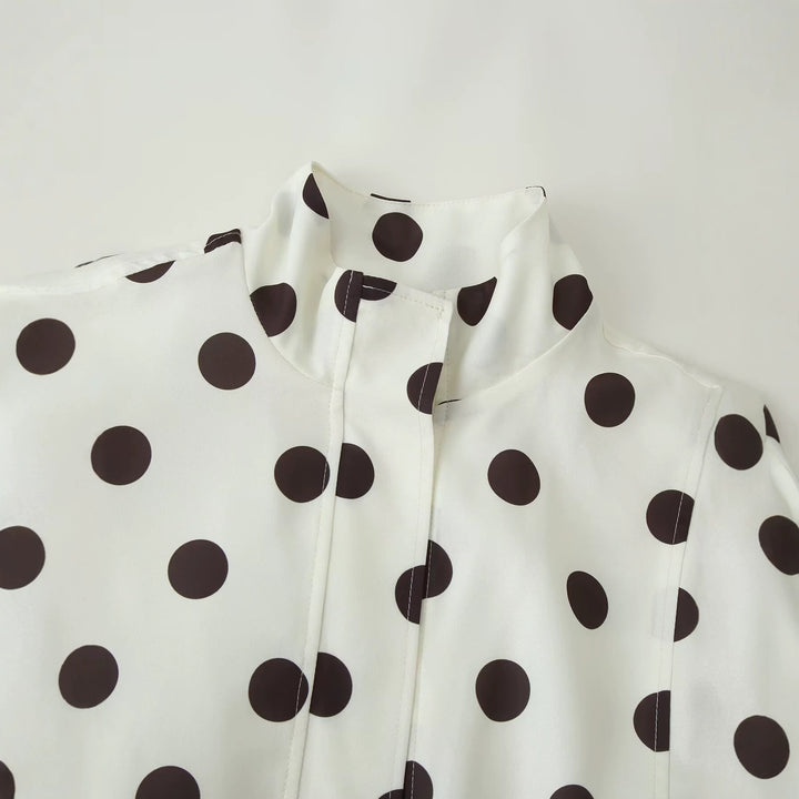 Damen Gepunktete Windbreaker-Blousonjacke mit Stehkragen, verdecktem Reißverschluss und Kordelzugsaum Drune