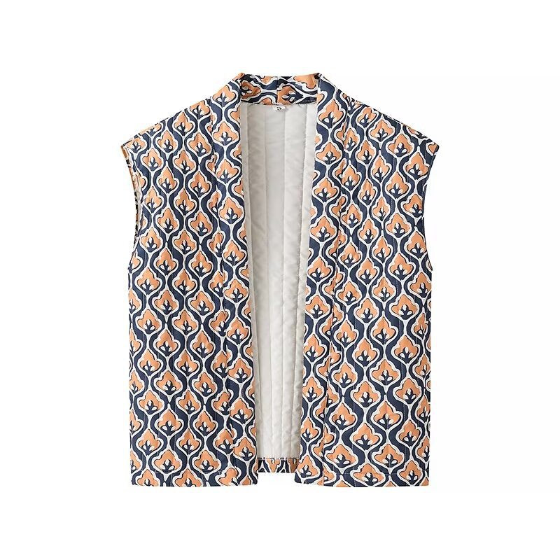Damen nan gequiltete ärmellose Weste mit offener Kimono-Front und dekorativem Allover-Muster Drune