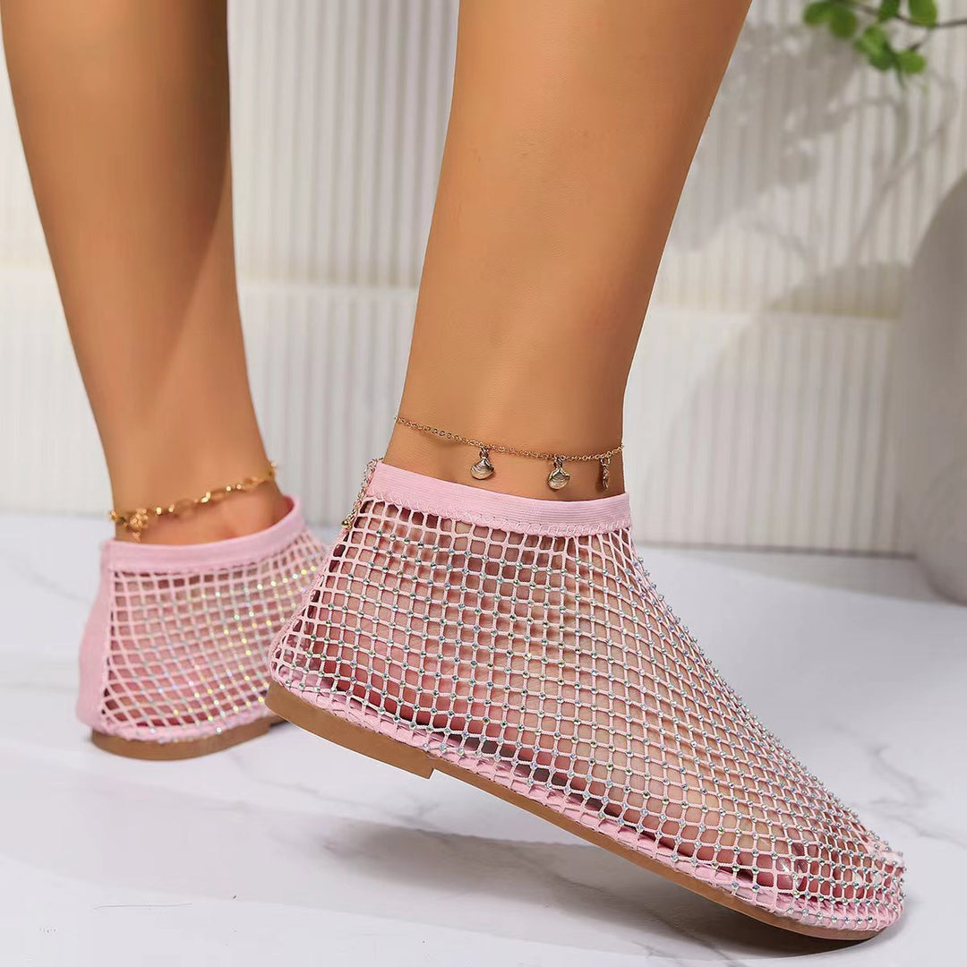 Damen Mesh-Booties mit Strassbesetztem NetzgewDrunee und elastischem Schaft Drune