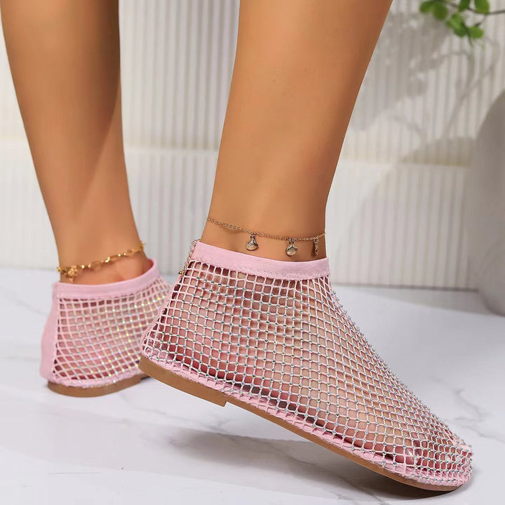 Damen Mesh-Booties mit Strassbesetztem NetzgewDrunee und elastischem Schaft Drune