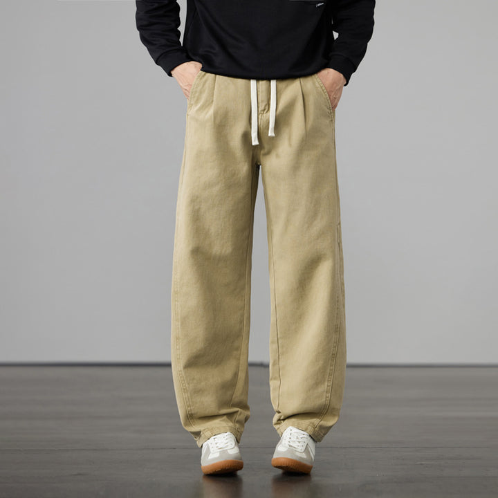 Herren Weite Baumwoll-Canvas Cargo-Hose mit Tunnelzugbund und Mehrfachtaschen Drune