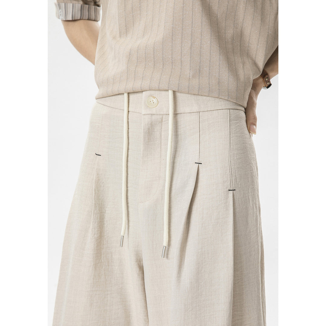 Herren Weite Leinenhose mit hoher Taille, Bundfalte & relaxed Silhouette Drune
