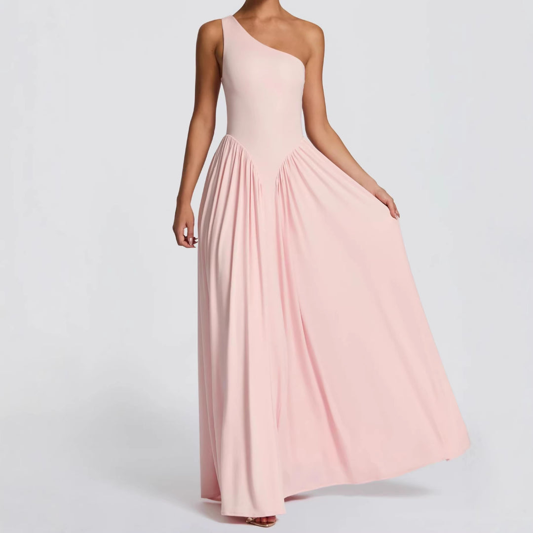 Damen Maxi-Kleid mit schulterfreiem Design und fließendem Stoff Drune
