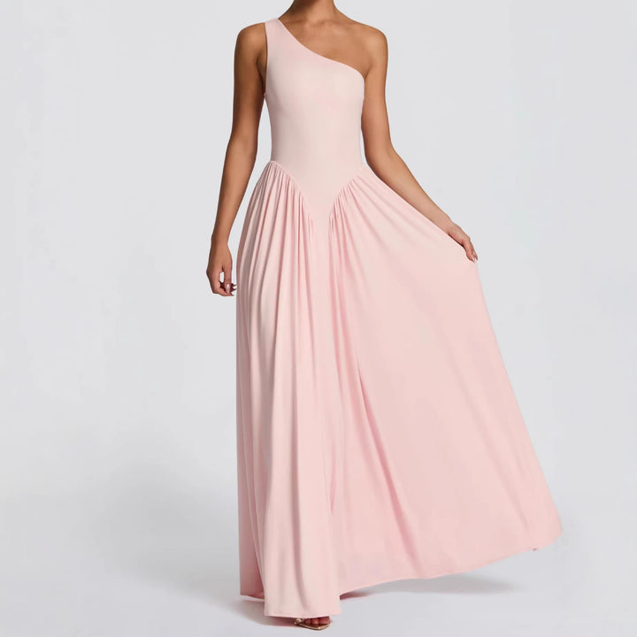 Damen Maxi-Kleid mit schulterfreiem Design und fließendem Stoff Drune