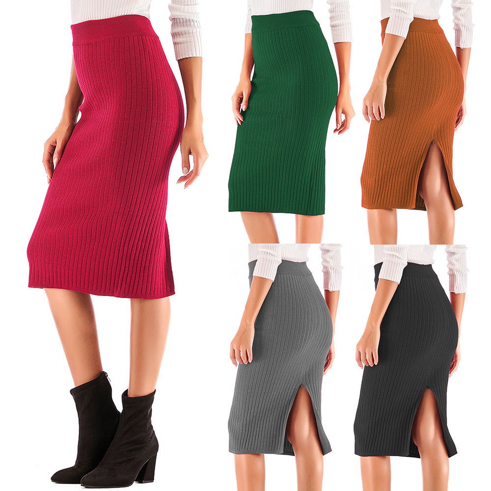 Damen Rippstrickrock mit seitlichem Schlitz Drune