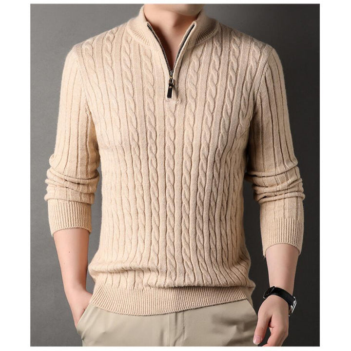 Herren eleganter Strickpullover mit halbem Reißverschluss und Kabelmuster Drune