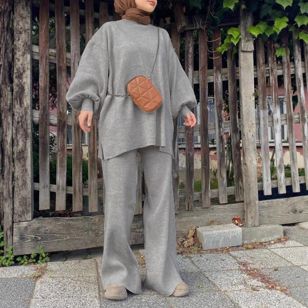 Damen Oversize-Strickset mit Ballonärmeln & weitem Palazzo-Hosenbein Drune