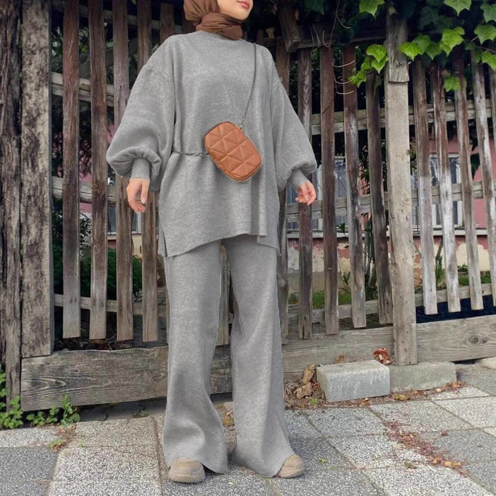 Damen Oversize-Strickset mit Ballonärmeln & weitem Palazzo-Hosenbein Drune