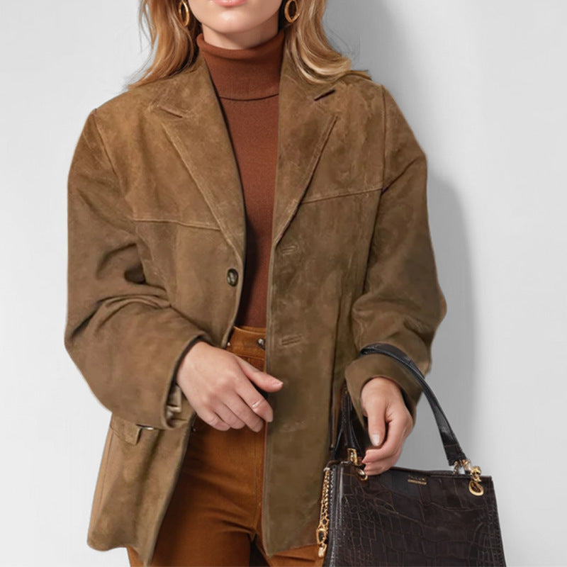 Damen elegante Wildlederjacke mit lässiger Passform Drune