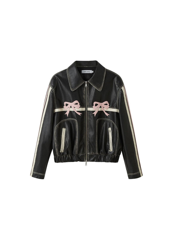 Drune | Bowknot Zip Up Lederjacke