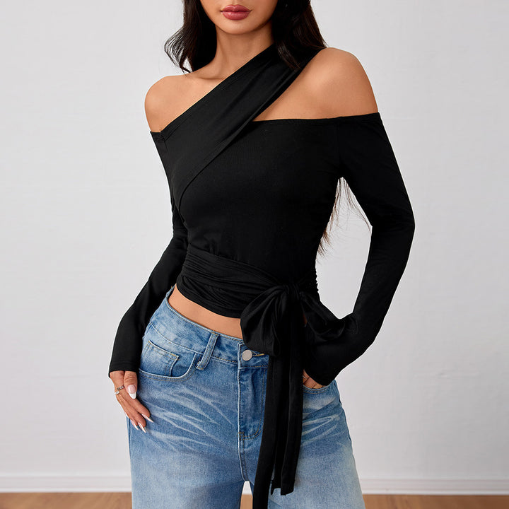 Damen asymmetrisches Wickeloberteil mit modischem Halter-Design und eleganter Raffung Drune