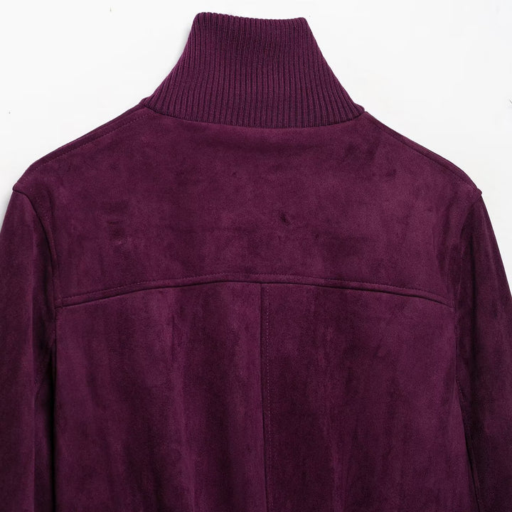 Damen Cropped Veloursjacke im Bomberstil mit hohem Rippkragen und Taillenbündchen Drune