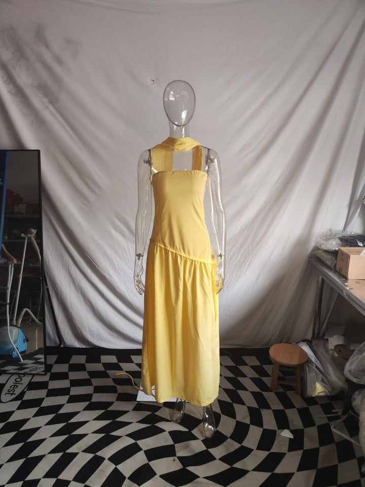 Damen Maxikleid mit schulterfreiem Design und dekorativem Wickelausschnitt Drune