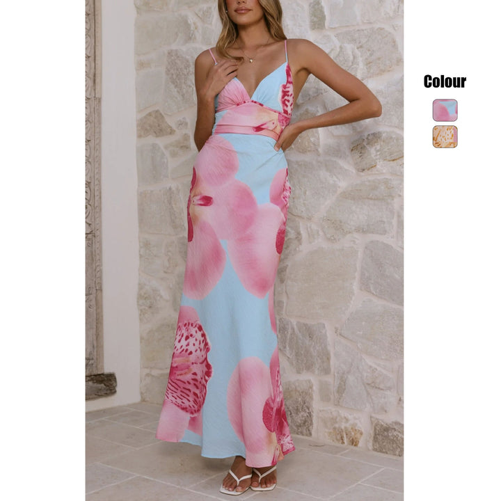 Damen Maxikleid mit floralem Design und raffinierten Rüschendetails Drune