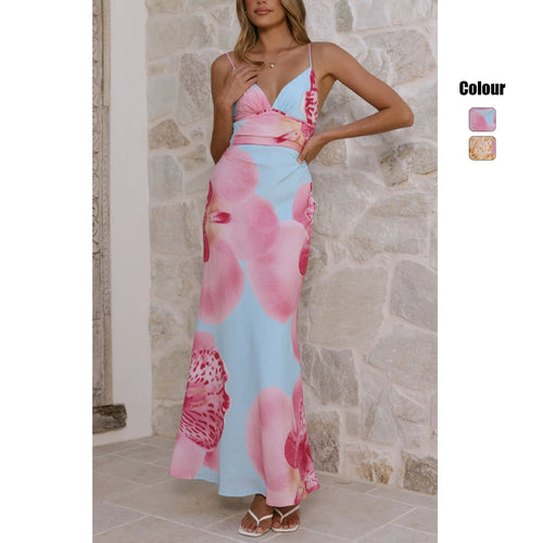 Damen Maxikleid mit floralem Design und raffinierten Rüschendetails Drune