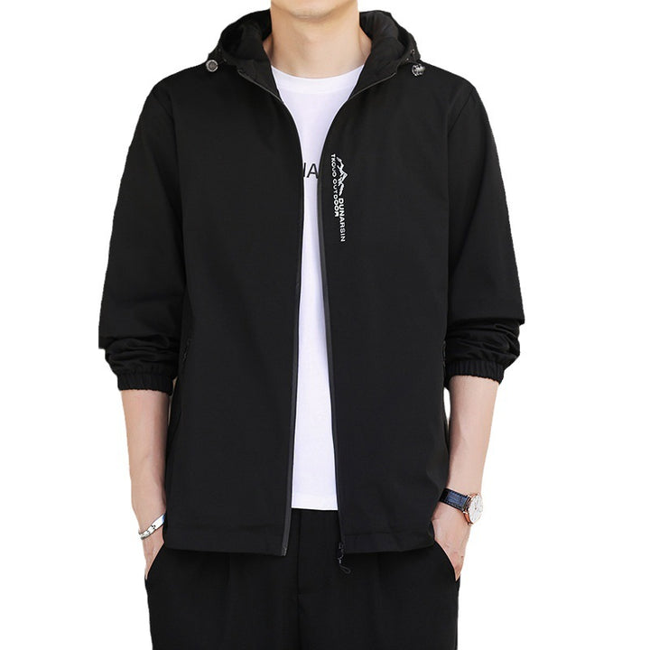 Herren Ultraleichte Kapuzen-Shelljacke im Urban-Minimalstil mit windabweisender Membran und Reißverschlusstaschen Drune