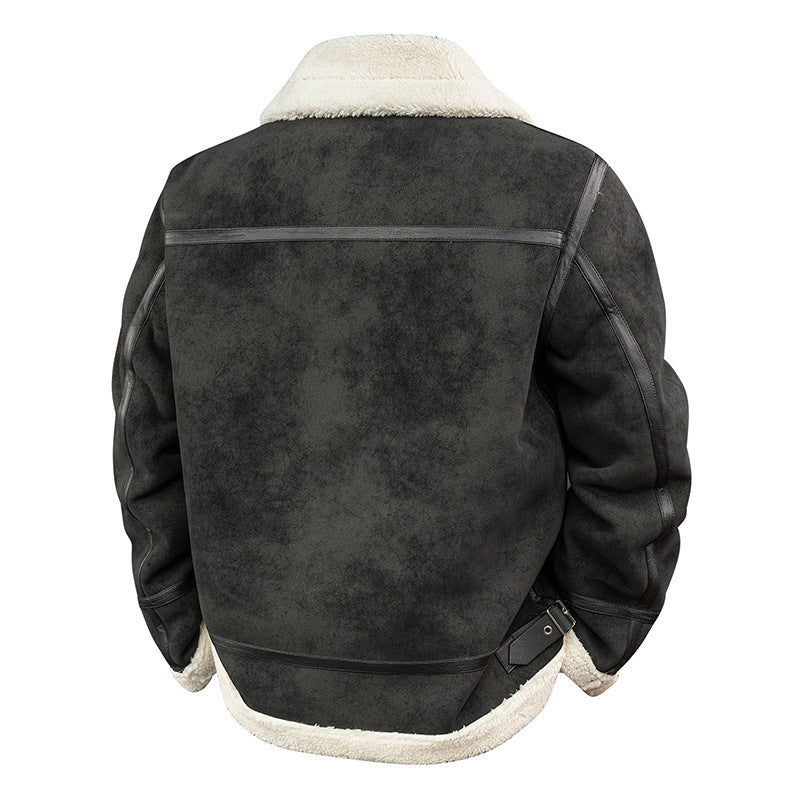 Herren Stylische Bomberjacke mit Kunstfell-Kragen Drune