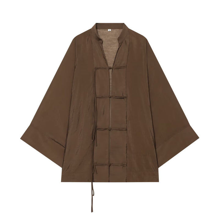 Damen Oversize-Kimonojacke mit Zierknoten und langen Quastenbändern Drune