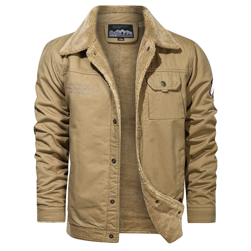 Herren nan gefütterte Canvas-Fieldjacke mit Teddyfutter, Brustklappe und Druckknopffront Drune