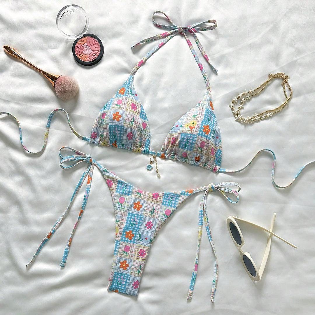 Damen Triangel-Bikini mit verspielten Blumendetails Drune