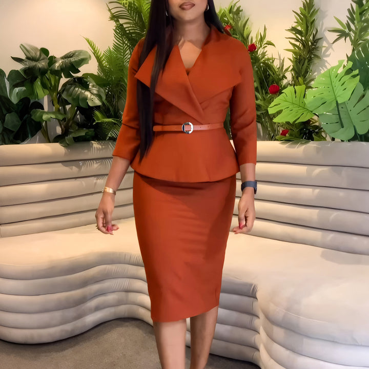 Damen stilvolles Business Kleid mit abnehmbaren Gürtel Drune