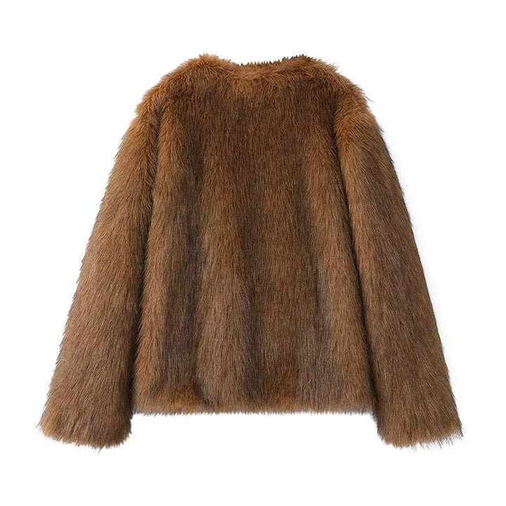Damen nan luxuriöse Kurzjacke aus veganem Kunstfell mit offenem Schalkragen und leichter Taillierung Drune