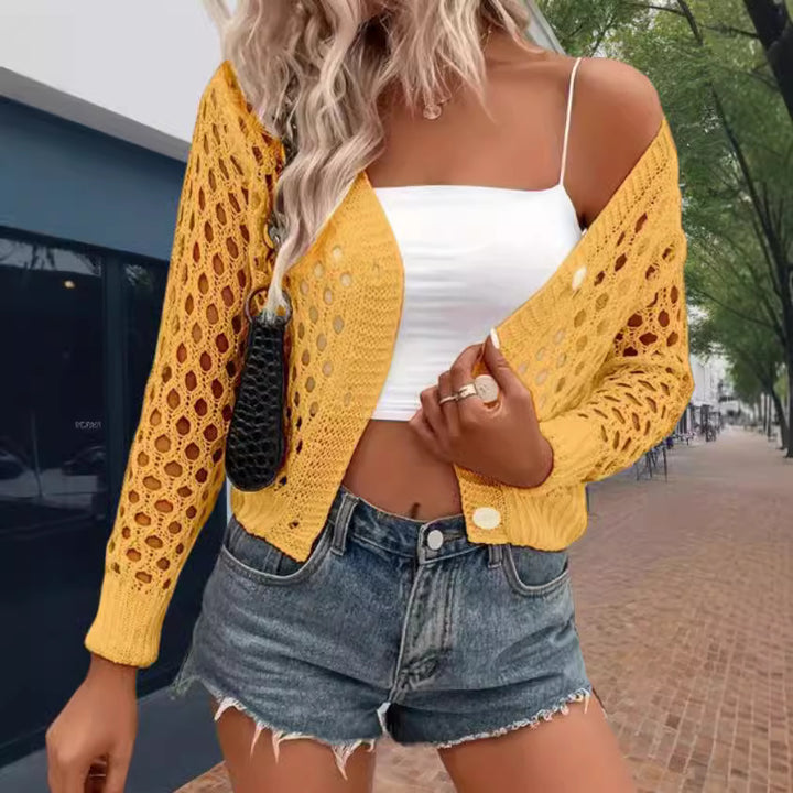 Damen Strickjacke mit kunstvollem Lochmuster und elegantem Schnitt Drune
