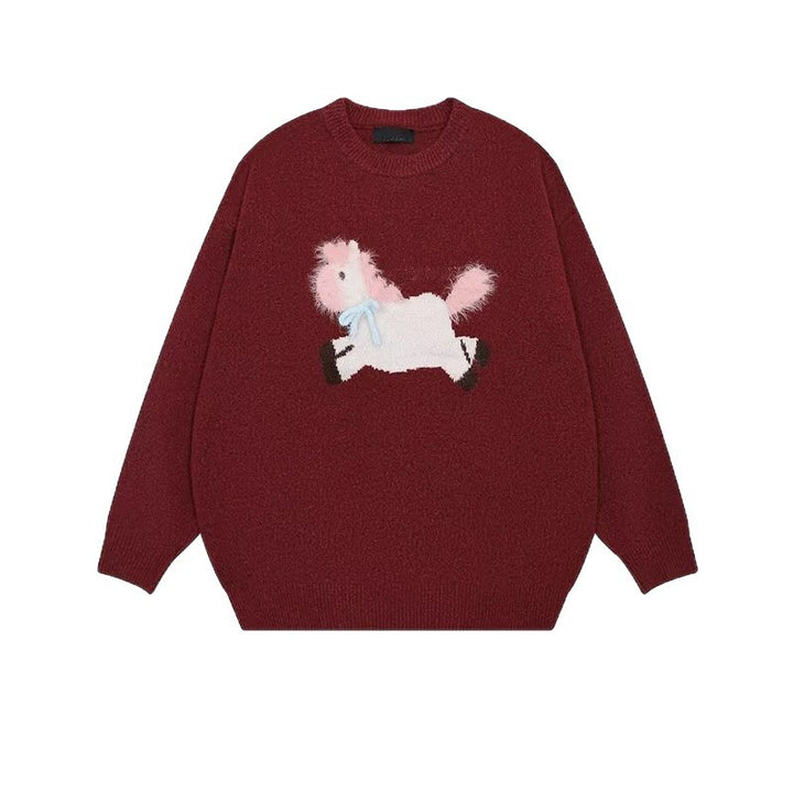 Herren Gemütlicher Grobstrickpullover mit Einhornmotiv Drune