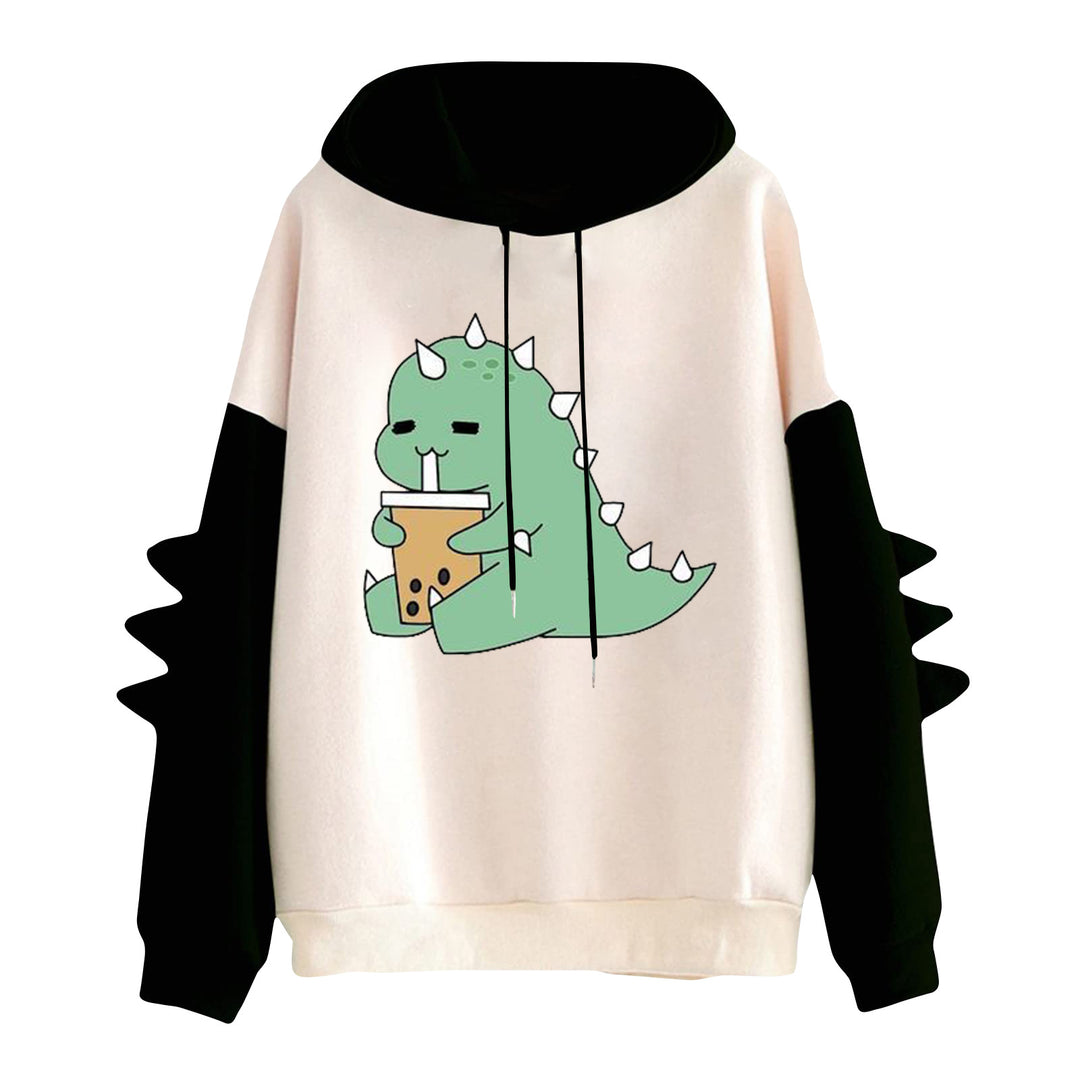 Damen nan Kapuzenpullover mit niedlichem Dinosaurier-Print und dreidimensionalen Ärmeldetails Drune